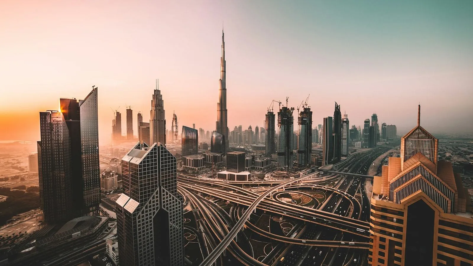 Dubai skyline at sunrise